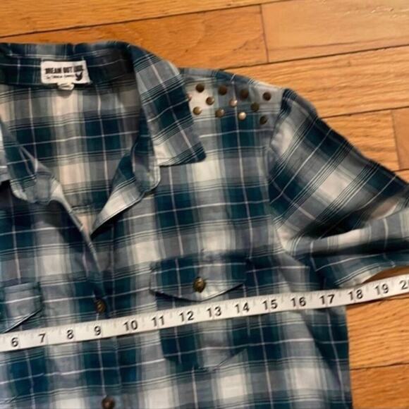 Womens Size M Dream Out Loud By Selena Gomez Shirt Blue plaid 65% polyester 35% - Picture 4 of 6